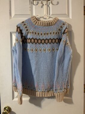 Thick Knit L Ladies Sweater Blue Pink Tan Warm Fuzzy Large